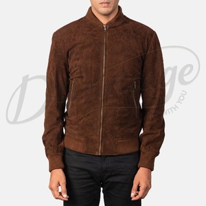 Handcrafted Cocoa Goat <b>Suede</b> Bomber with Minimalist Rib-Knit Collar Wholesale Velvety Soft-Touch <b>Men's</b> Luxury Top - Product Image 6