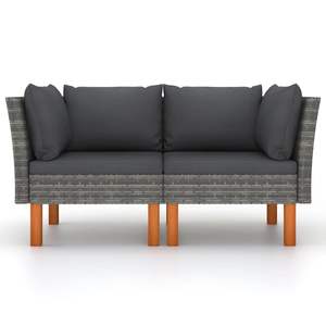2pcs Poly <b>Rattan</b> and Solid Eucalyptus Wood Corner Sofas Patio <b>Furniture</b> Set - Product Image 2