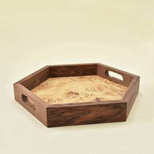 Premium <b>Round</b> Black <b>Walnut</b> Wood Serving Tray Nesting Decorative Platter for Tea Coffee Minimalist Home Decor - Product Image 4