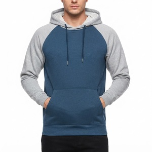Sweat à capuche streetwear personnalisé en coton bleu-gris à manches raglan respirant pour la gym et les loisirs - Product Image 1