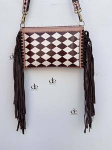 Nouveauté : Sac à franges en cuir fait main, style bohème gypsy, motif à carreaux, sacs de créateurs multi-usages, style western élégant - Product Image 3