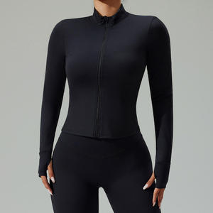 Women's <b>Cropped</b> Stand Collar Yoga Jacket Slim Fit Workout <b>Zip</b> <b>Up</b> with Windproof Panels Breathable Running Cover for Outdoor - Product Image 1