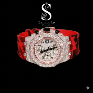 Montre pour homme en or rose 18 carats avec cadran en moissanite et diamants, forme ronde unique, bracelet en caoutchouc, mouvement ETA, bijoux sportifs et élégants - Product Image 1
