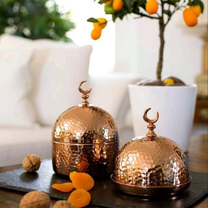 Bol de service pour dattes arabes en métal et bois, écologique, durable, taille et couleur personnalisables, finition Ramadan, pour la maison - Product Image 3