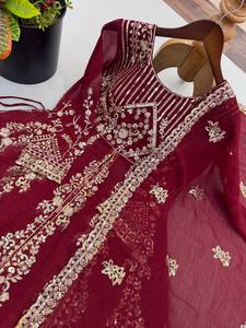 Maroon Embroidered Lehenga Choli With Dupatta Traditional Indian Wedding Wear For Women Floor Length Crunchy Silk Dress - Product Image 5