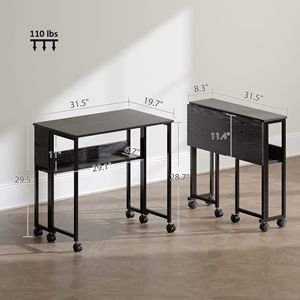 Durable <b>Folding</b> Computer <b>Desk</b> for Small Spaces Black Laptop Table Shelf Wheels Foldable Includes Storage Bag for Home Office Use - Product Image 3
