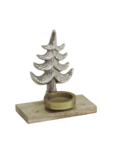 Élégant Porte-Bougie en Aluminium Argenté Fait Main pour Arbre de Noël, Base en Bois, Ornement de Table Festif, Décoration Saisonnière pour la Maison - Product Image 2