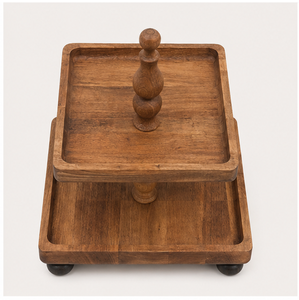 Support à gâteau artisanal à 2 niveaux en bois d'acacia, présentoir carré pour cupcakes et plateau de service pour desserts, idéal pour mariages et fêtes - En promotion - Product Image 4