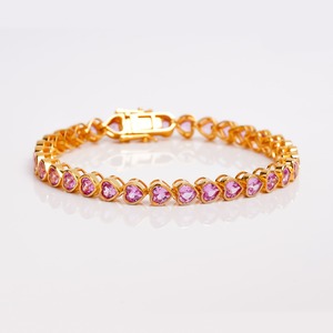 Pulsera de Zafiro Rosa Sintético de Primera Calidad, Piedras en Forma de Corazón, 6 Quilates en Total, Tamaño de 3 mm, 29 Piezas, Gema Sintética de Alta Calidad - Product Image 1