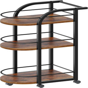3-Tier Bar <b>Cart</b> Home Bar Serving <b>Cart</b> with Fence and Wheels for Dining Room, Living Room, Garden, Party Black Metal Bar <b>Trolley</b> - Product Image 3