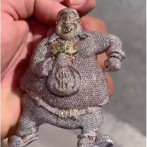 Colgante de Plata de Ley 925 con Moissanita, Chapado en Oro, Estilo Hip Hop, Diseño 3D Personalizado de Hombre de la Suerte con Dinero, Certificado GRA, de Alta Calidad - Product Image 1