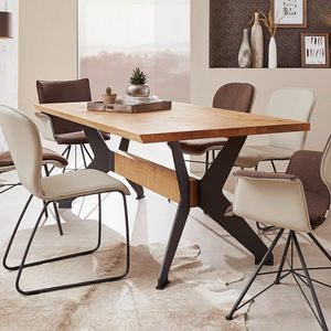 Table à manger moderne et élégante en bois d'acacia massif pour 6 personnes avec pieds en métal, pliable, pour la maison, le bureau, la cuisine, style farmhouse - Product Image 6