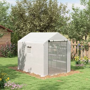 Serra Tradizionale Bianca da Giardino 8x6 piedi con Vetro Temperato, Porta a Rete, Ripiani ed Etichette Ecologiche per Piante - Product Image 2