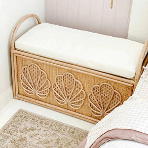 Coffre de rangement pour enfants en rotin fait main de luxe, boîte à jouets en osier naturel, banc de rangement pour chambre d'enfant avec couvercle OEM ODM - Product Image 5