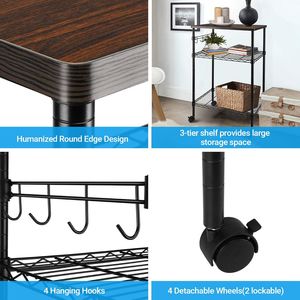 Carrello da Cucina a 3 Ripiani con Struttura Robusta e Finitura in Legno Rustico - Product Image 5