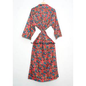 Hand Block Printed Cotton Kimono Bathrobe Indian Style Night Wear/Swim Suit/Dressing Gown Winter 100% Cotton kimono <b>robe</b> - Product Image 6