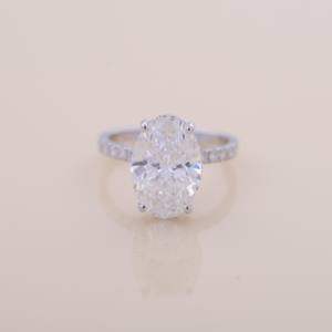 IGI Certified Oval Cut Lab Grown Diamond Hidden Halo Engagement-Wedding Ring in <b>Solid</b> 925 Sterling <b>Silver</b> with Pavé Band - Product Image 1