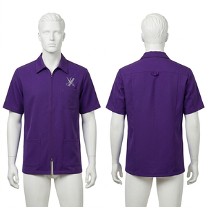Chaqueta de Barbero para Hombre, 240 GSM, Algodón Twill, Color Crema, Cierre Frontal con Cremallera, Panel Utilitario, Ropa de Trabajo, Logotipo Personalizado Bordado, Estilo Camisa Uniforme Profesional - Product Image 3