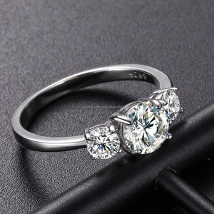 Three Stone Moissanite Engagement <b>Ring</b> 925 Sterling <b>Silver</b> Round Cut <b>Solitaire</b> Bridal Wedding Jewelry Custom <b>Ring</b> for Women - Product Image 1