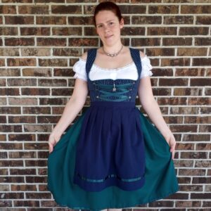 Vintage A-Line Midi <b>Dress</b> With Lace Up Front And Contrast Color Layered Hem For Holiday Celebration - Product Image 3