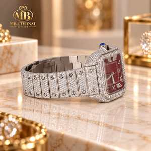 MB ETERNAL JEWELS นาฬิกาฝังเพชรหรูหรา ตัวเรือนสี่เหลี่ยมสแตนเลส หน้าปัดสีแดง นาฬิกาผู้หญิงแบบอะนาล็อกควอตซ์ - Product Image 2
