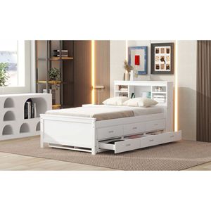 Letto a piattaforma singolo bianco con testiera contenitore, ricarica USB, letto estraibile e 3 cassetti - Product Image 5