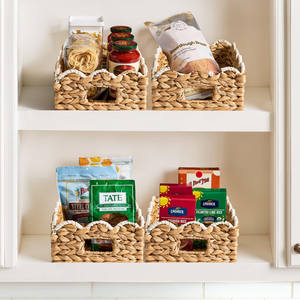 Water Hyacinth Storage Basket Woven Organizer <b>Bin</b> With Handle For Kitchen Pantry Shelf With Scalloped Edge Home Storage Solution - Product Image 4