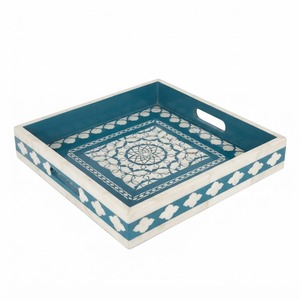 Plateau de service hexagonal rose de luxe en os incrusté, fait main, mosaïque florale en nacre, pour table basse et décoration de coiffeuse - Product Image 2