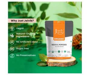 Henna en polvo orgánica certificada por el USDA de Just Jaivik para el cabello, certificada por OneCert Asia según el estándar orgánico del USDA, 227 g. - Product Image 4