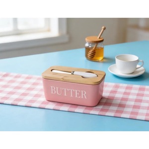 Ceramic Butter Dish <b>Container</b> With Wooden Lid And Knife Elegant Butter <b>Storage</b> Box Perfect For <b>Kitchen</b> And Dining Table Use - Product Image 5