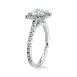 Anillo de Compromiso de Lujo con Diamante Cultivado en Laboratorio Corte Princesa, Halo de Diamantes, Banda de Diamantes Pavé de 2.15 CTW, Chapado en Rodio de 14kt, Aniversario de Bodas - Product Image 3
