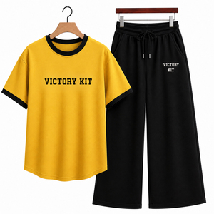 ชุดเสื้อยืดและกางเกงจ็อกเกอร์ผ้าฝ้ายสำหรับผู้หญิงและผู้ชาย ชุดลำลองเข้าชุด ชุดนอนลำลอง ชุดสองชิ้นสำหรับฤดูร้อน สไตล์เรียบง่าย สตรีทแวร์ - Product Image 5
