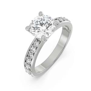 Anillo de cóctel de moissanita de corte redondo con banda pavé en plata de ley 925 chapada en oro para mujer, compromiso y boda - Product Image 3