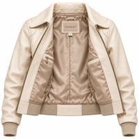 Blouson Bomber en Cuir Véritable Blanc pour Femme, Fournisseur d'Usine, Veste Crème pour Dames à Col Rabattu, Vêtement d'Extérieur, Service OEM Personnalisé Darkry