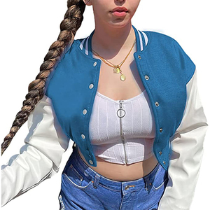 Top Trending Custom Logo 100% Wool Cropped Women Varsity Jackets Leather Sleeve 2025 Ladies University Jackets - Product Image 2
