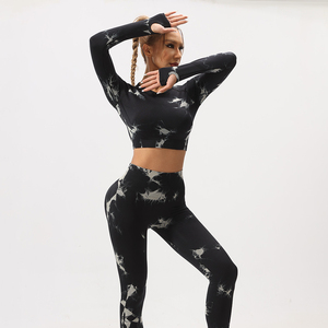 Women's Seamless <b>Tie</b>-<b>Dye</b> Yoga <b>Set</b> Long Sleeve Crop Top High Waist Leggings Gym Fitness Workout Activewear 2-Piece 2026 - Product Image 2