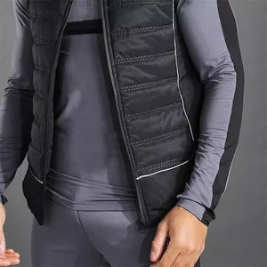 Gilet matelassé sans manches noir pour homme, col montant, coupe-vent, polyester, bande réfléchissante, veste sportive d'automne - Product Image 5