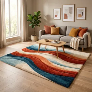 Tapis rectangulaire moderne abstrait en laine et acrylique, tufté à la main, à poils moyens, fin, résistant aux taches, pour salon, en polypropylène - Product Image 4