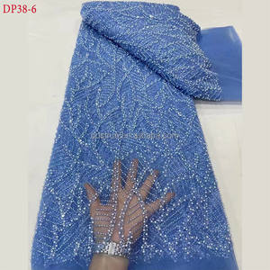 Tissu de dentelle perlée <span class=keywords><strong>DP38</strong></span> tissu de dentelle de tulle français pour robe de soirée de mariage - Product Image 3