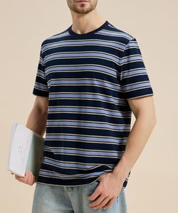 Vente directe usine – T-shirt homme rayé personnalisé, 100 % coton, 240 GSM, épais, haute qualité, écoresponsable, coupe oversize à épaules tombantes - Product Image 2