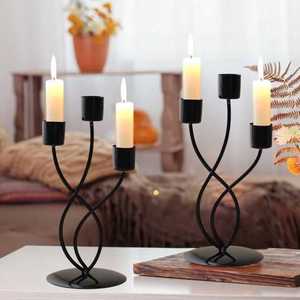 Candélabre minimaliste en métal torsadé noir avec revêtement poudré, 2 lumières, pour bougies coniques, idéal pour la décoration de table de mariage et de la maison - Product Image 4