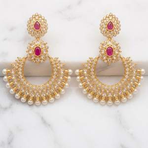 Pendientes Chandbali de Lujo Chapados en Oro de 18K con Piedra Verde, Pendientes Colgantes de Perlas Kundan para Novias Indias y Pakistaníes, para Mujeres, para Fiestas - Product Image 1