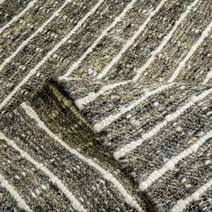 Tapis de prière artisanal en laine, à rayures abstraites, écologique, gris ivoire, tissage plat, Kilim Durrie, tapis moderne pour salon - Product Image 1