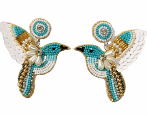 Nuevos pendientes de aro con cuentas bordadas a mano y diseño de pájaros para fiestas, joyería festiva y elegante. - Product Image 2