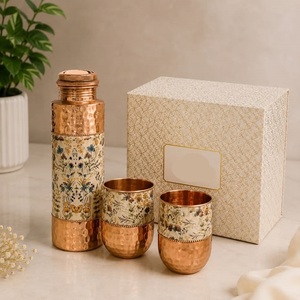 Juego de botellas de agua de cobre con diseño floral tropical, ecológicas, para el hogar, con tapas incluidas, exportación directa de fábrica - Product Image 2