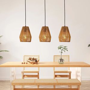 Juego de 3 luces colgantes de cuerda de cáñamo rústicas hechas a mano estilo granja lámpara de techo de altura ajustable diseño tejido Natural para - Product Image 5