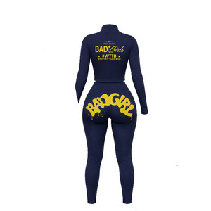 Conjunto de Verano Navy Bad Girl para Mujer, 2 Piezas, Nylon/Spandex, Chándal con Cierre, Top Corto Ajustado, Pantalones Cortos de Cintura Alta, Logotipo Personalizado, Casual - Product Image 4