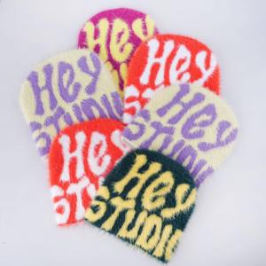 Six Trend Sports High Quality Unisex Custom Logo Character Design Jacquard Knit Breathable <b>Waterproof</b> Mohair <b>Beanie</b> Hats - Product Image 1