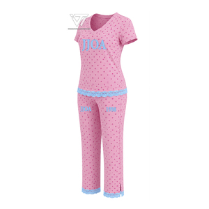 Vêtements de sororité personnalisés Greek Jack And Jill Of America Inc. Ensemble de pyjama pour femmes à pois avec bordure en dentelle, ensemble de vêtements de nuit 2 pièces - Product Image 1