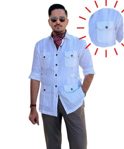 Camisa Casual para Hombre, Estilo Caza, Cuello Clásico, Manga Larga, Cierre de un Botón, Confeccionada con Tela de Lino 100% Premium - Product Image 3